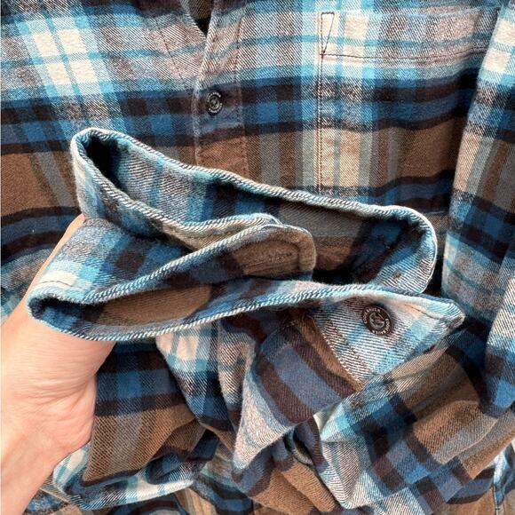 Eddie Bauer XL Classic Fit Plaid Flannel Button Long Sleeve Brown Blue White - Picture 7 of 12